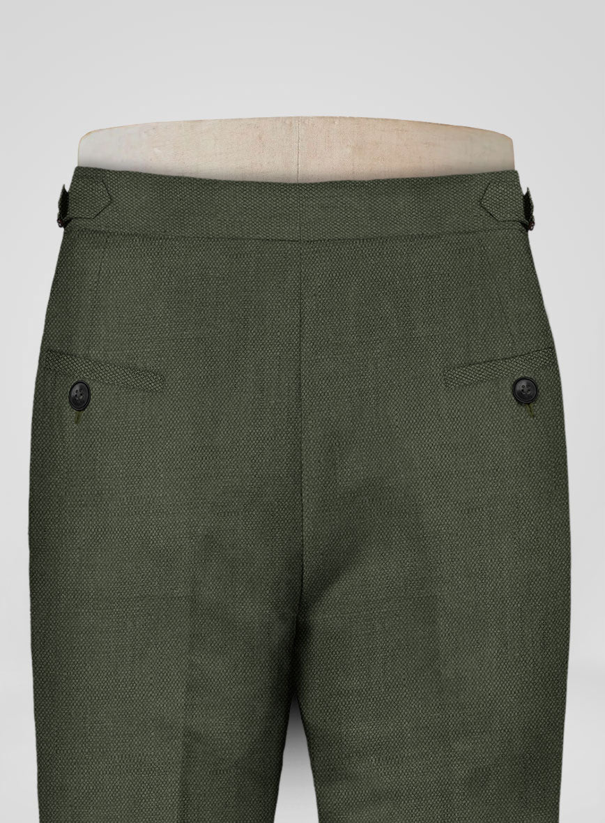 Italian Dark Green Linen Highland Trousers - StudioSuits