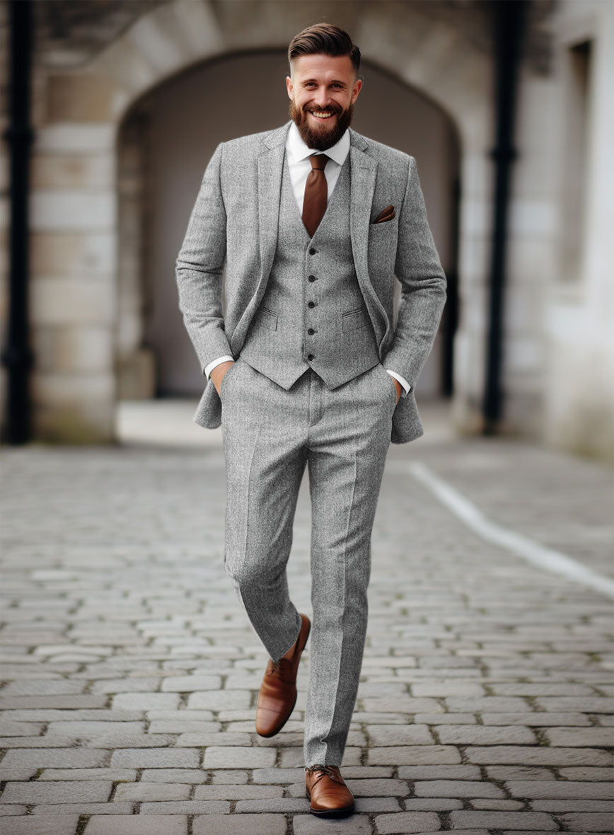 Italian Empire Gray Tweed Suit - StudioSuits