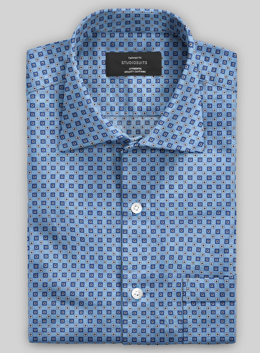 Italian Foulard Blue Summer Linen Shirt - StudioSuits