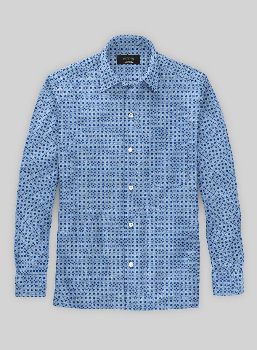 Italian Foulard Blue Summer Linen Shirt - StudioSuits