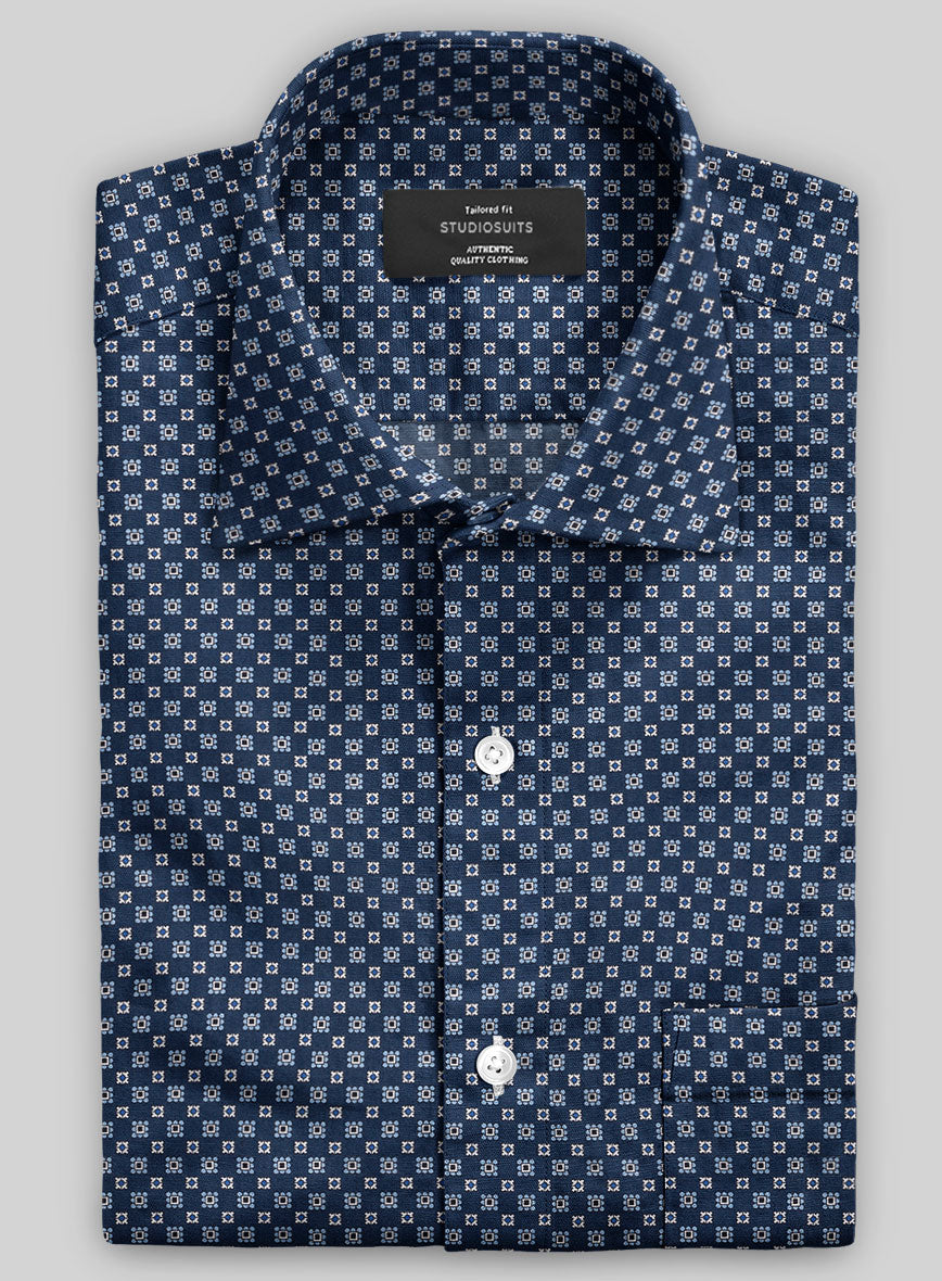 Italian Foulard Dark Blue Summer Linen Shirt - StudioSuits