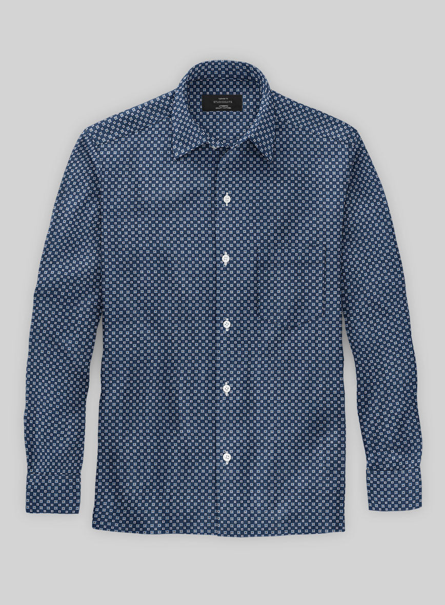 Italian Foulard Dark Blue Summer Linen Shirt - StudioSuits