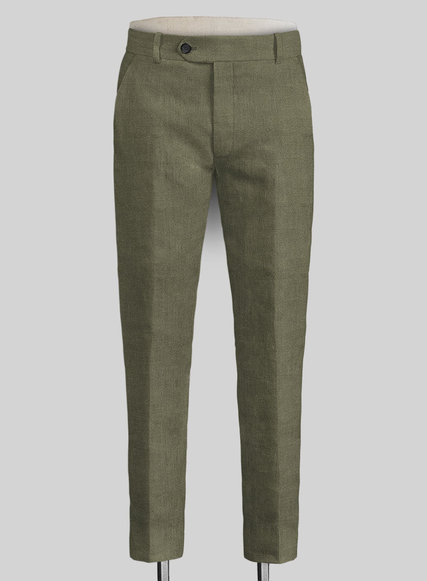 Italian French Green Linen Pants - StudioSuits