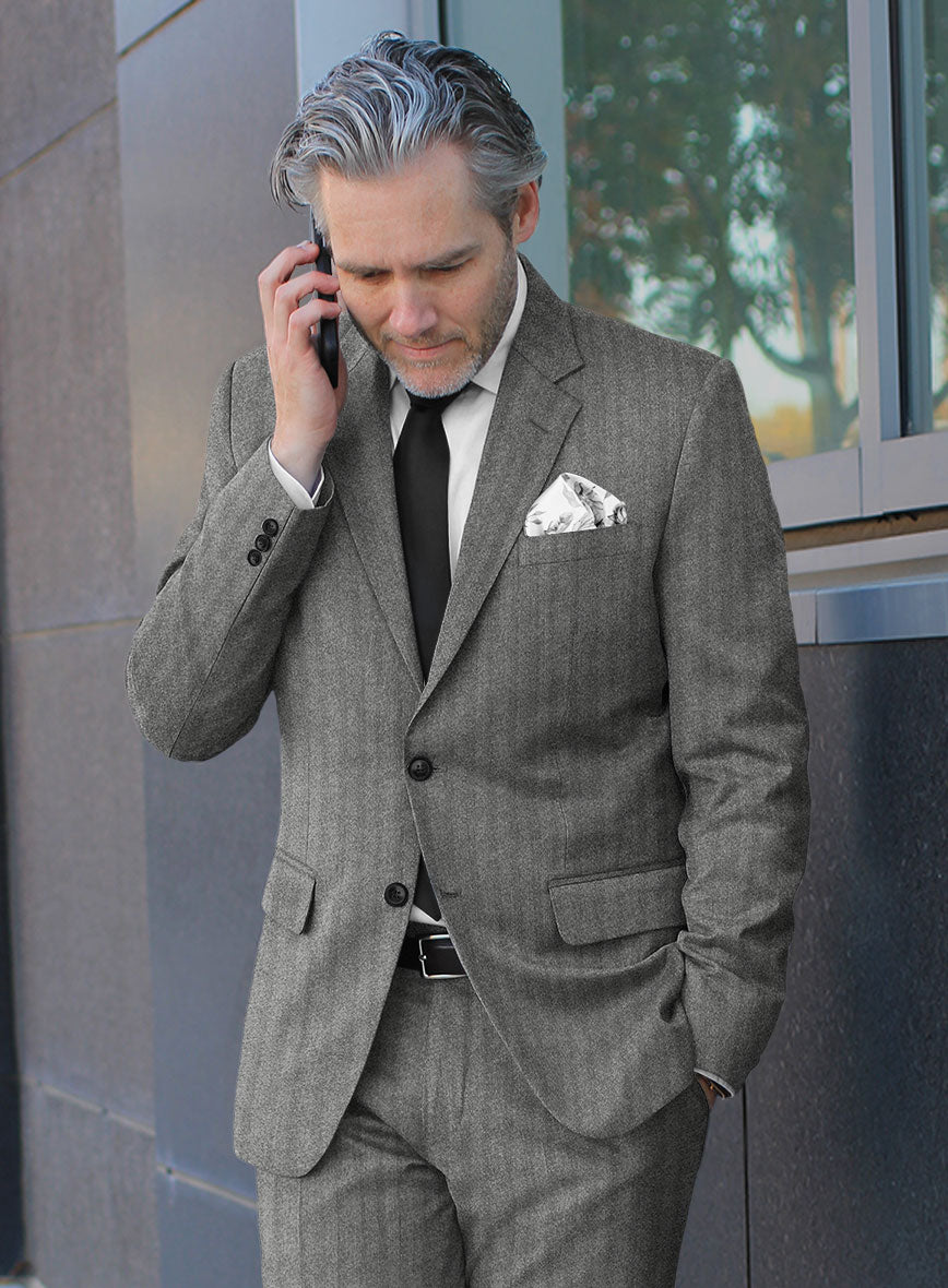 Italian Gray Herringbone Flannel Jacket - StudioSuits