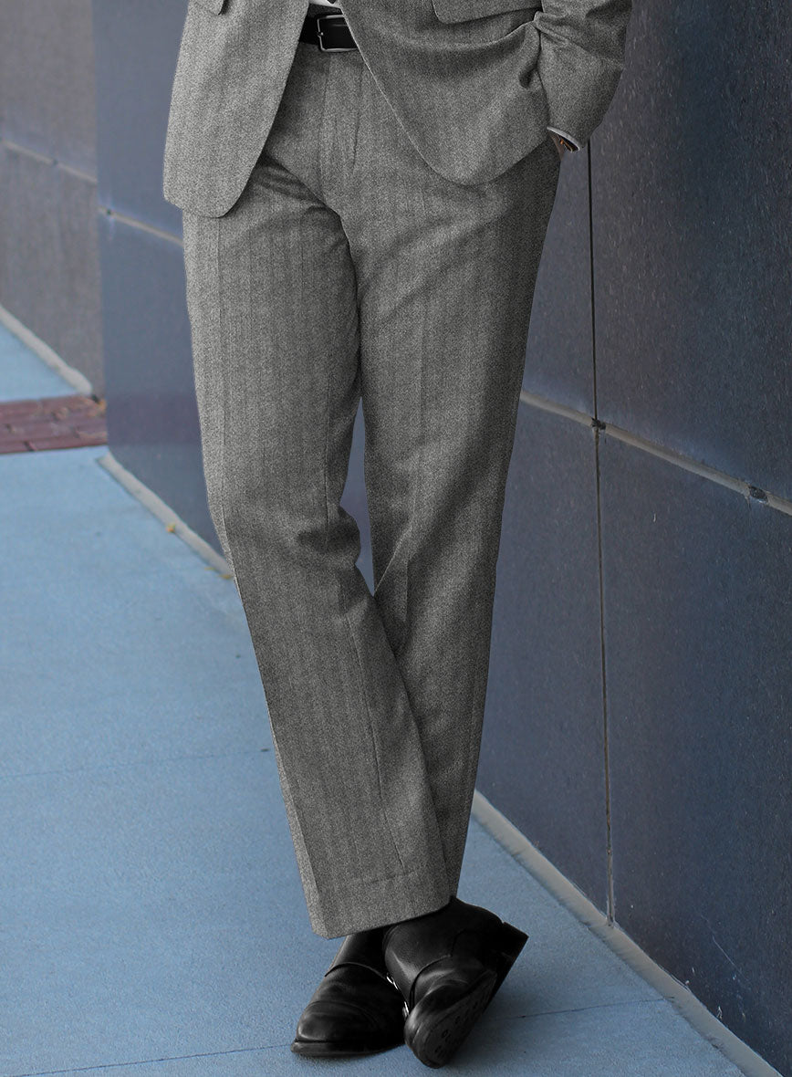 Italian Gray Herringbone Flannel Pants - StudioSuits