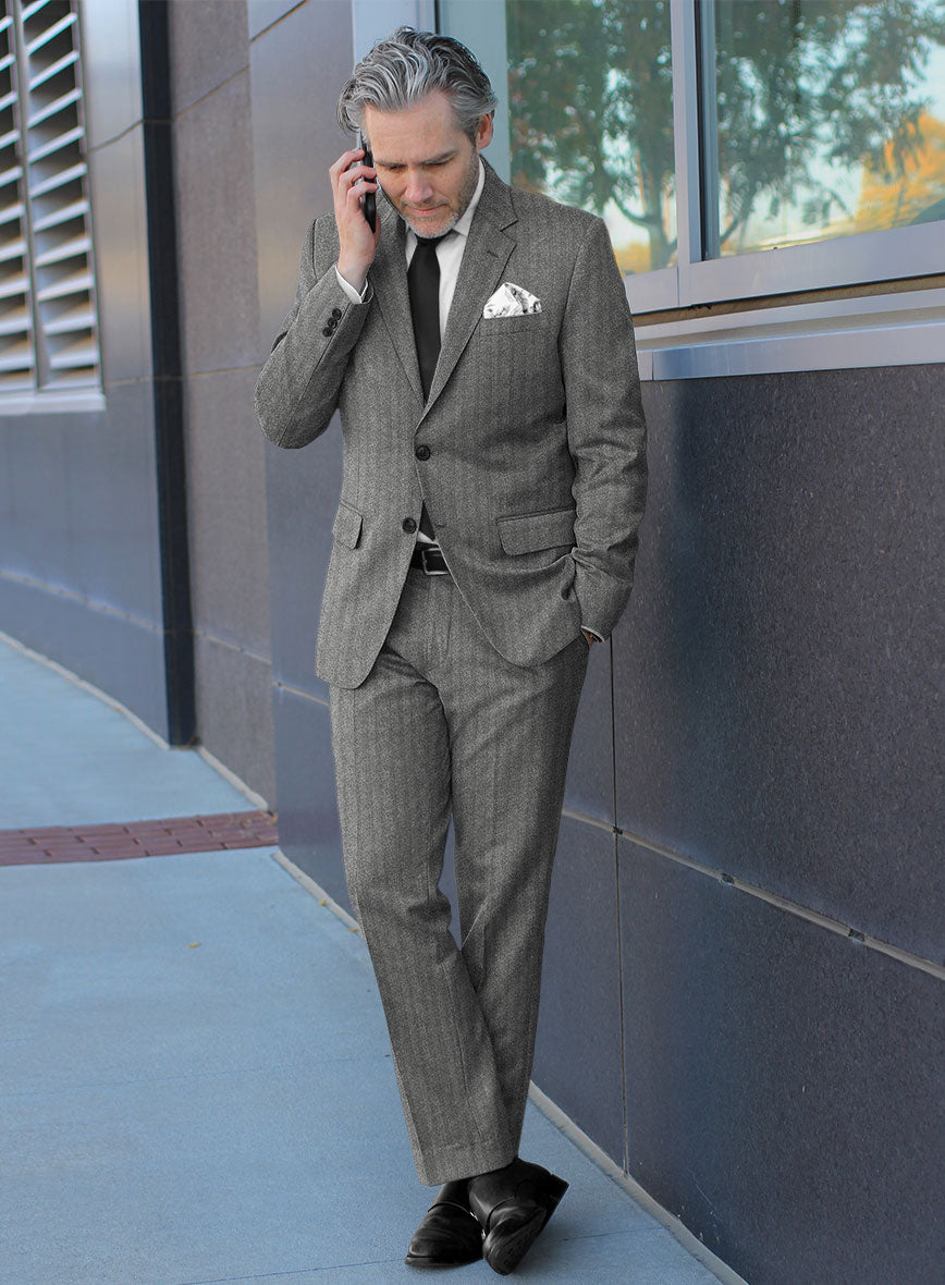 Italian Gray Herringbone Flannel Suit