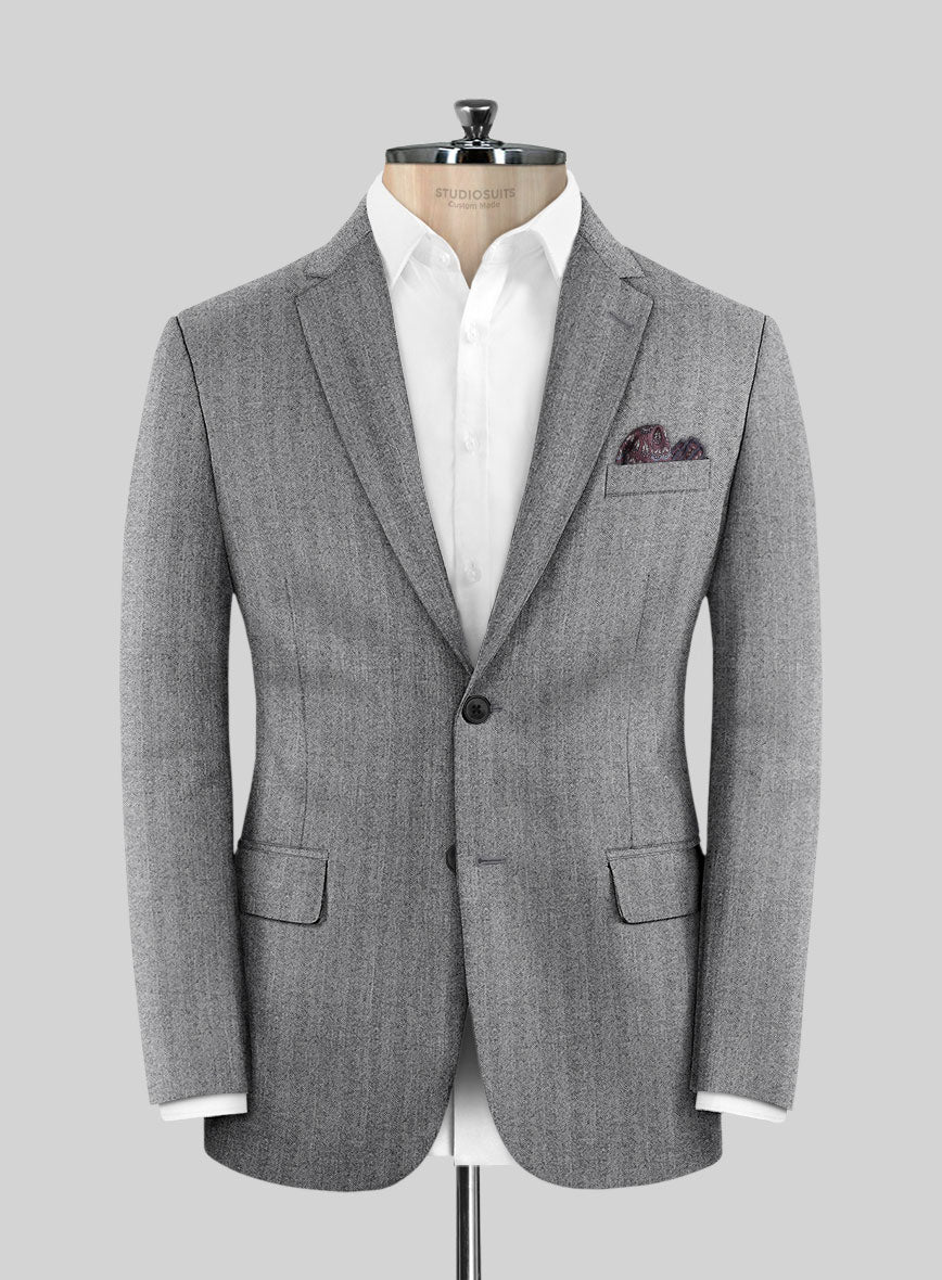 Italian Harna Light Gray Herringbone Flannel Jacket – StudioSuits