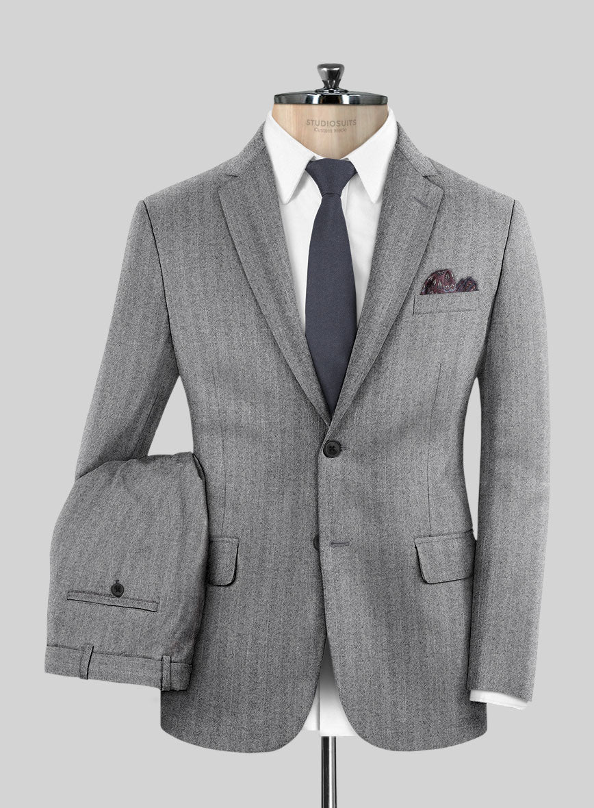 Italian Harna Light Gray Herringbone Flannel Suit – StudioSuits