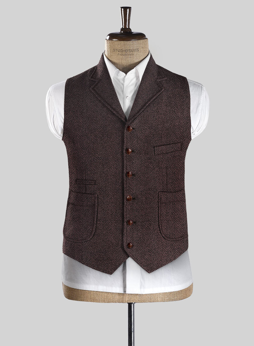 Italian Highlander Dark Wine Herringbone Tweed Hunting Vest - StudioSuits