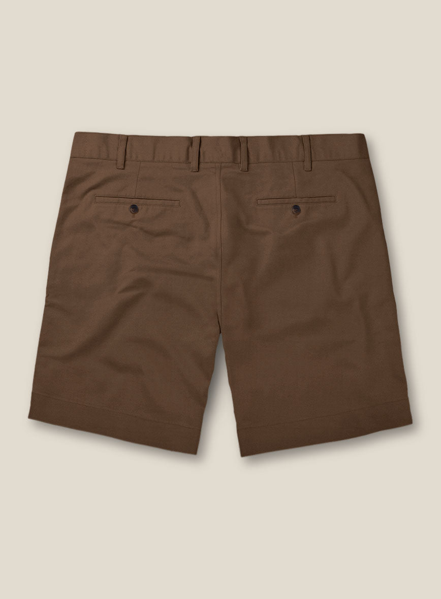 Italian Hickory Brown Cotton Stretch Shorts - StudioSuits