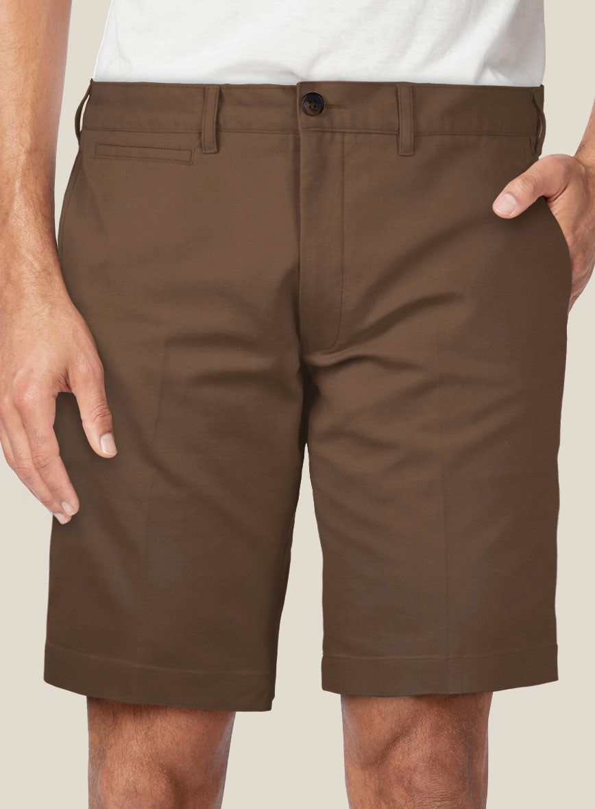 Italian Hickory Brown Cotton Stretch Shorts - StudioSuits