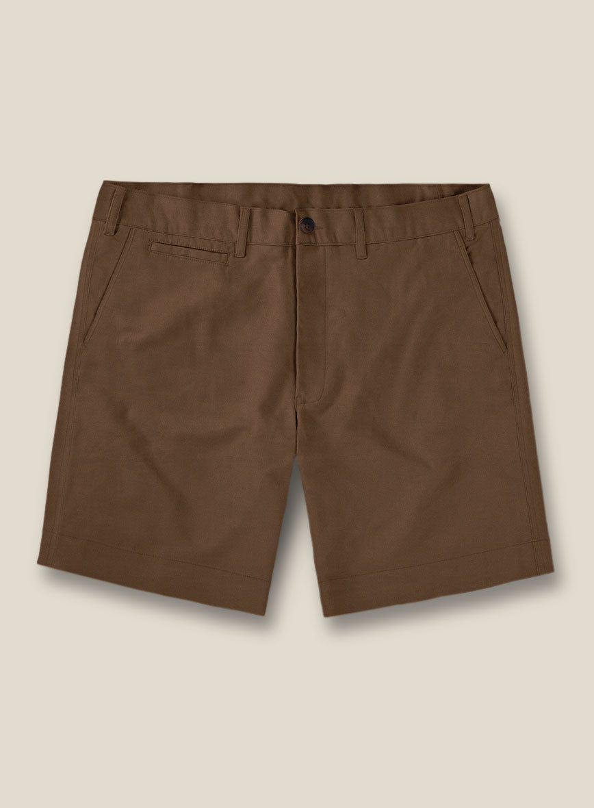 Italian Hickory Brown Cotton Stretch Shorts - StudioSuits