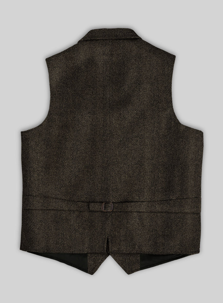 Italian Highlander Army Green Herringbone Tweed Hunting Vest - StudioSuits