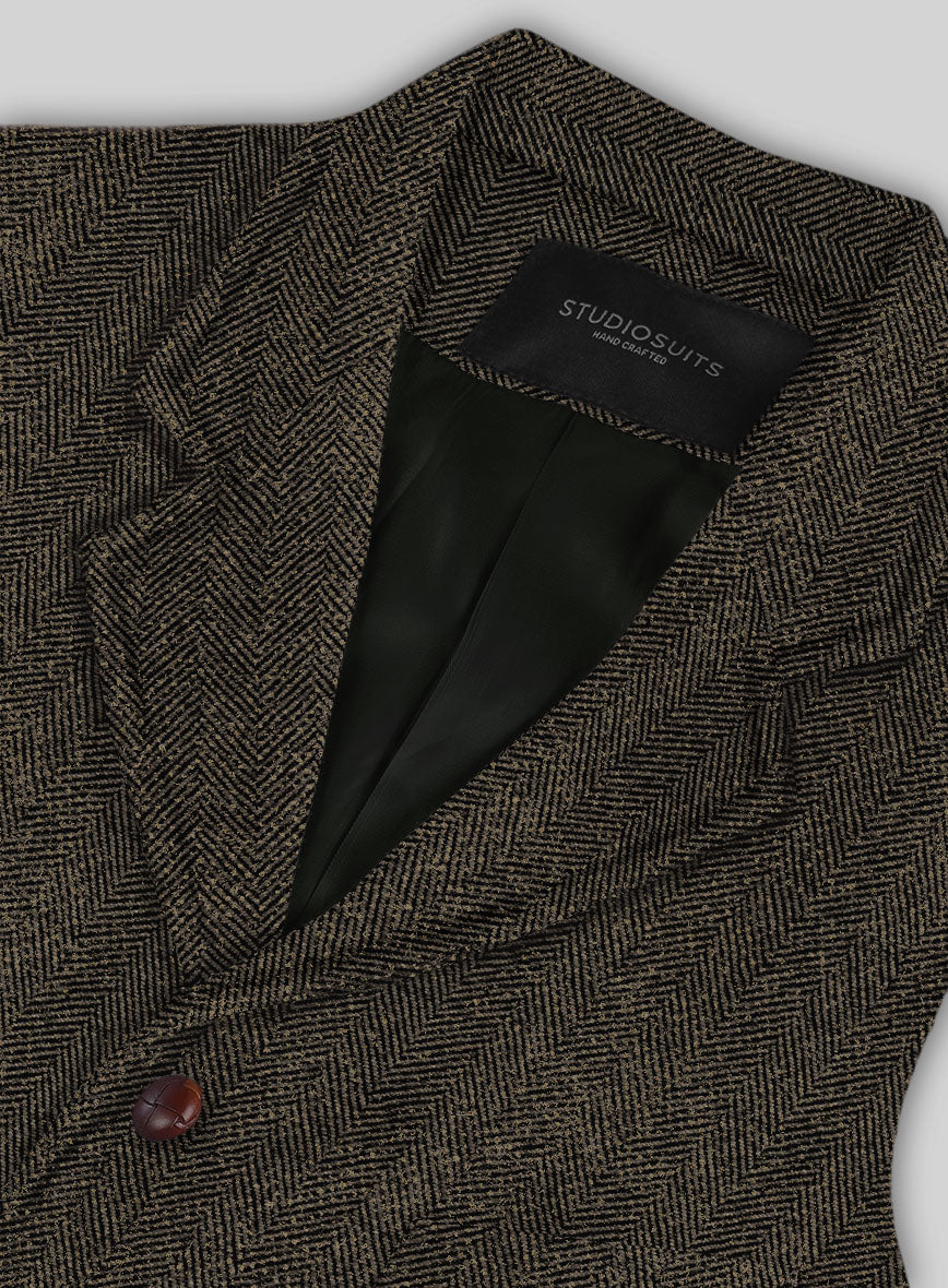 Italian Highlander Army Green Herringbone Tweed Hunting Vest - StudioSuits