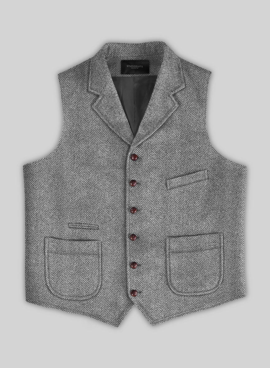 Italian Highlander Gray Herringbone Tweed Hunting Vest - StudioSuits