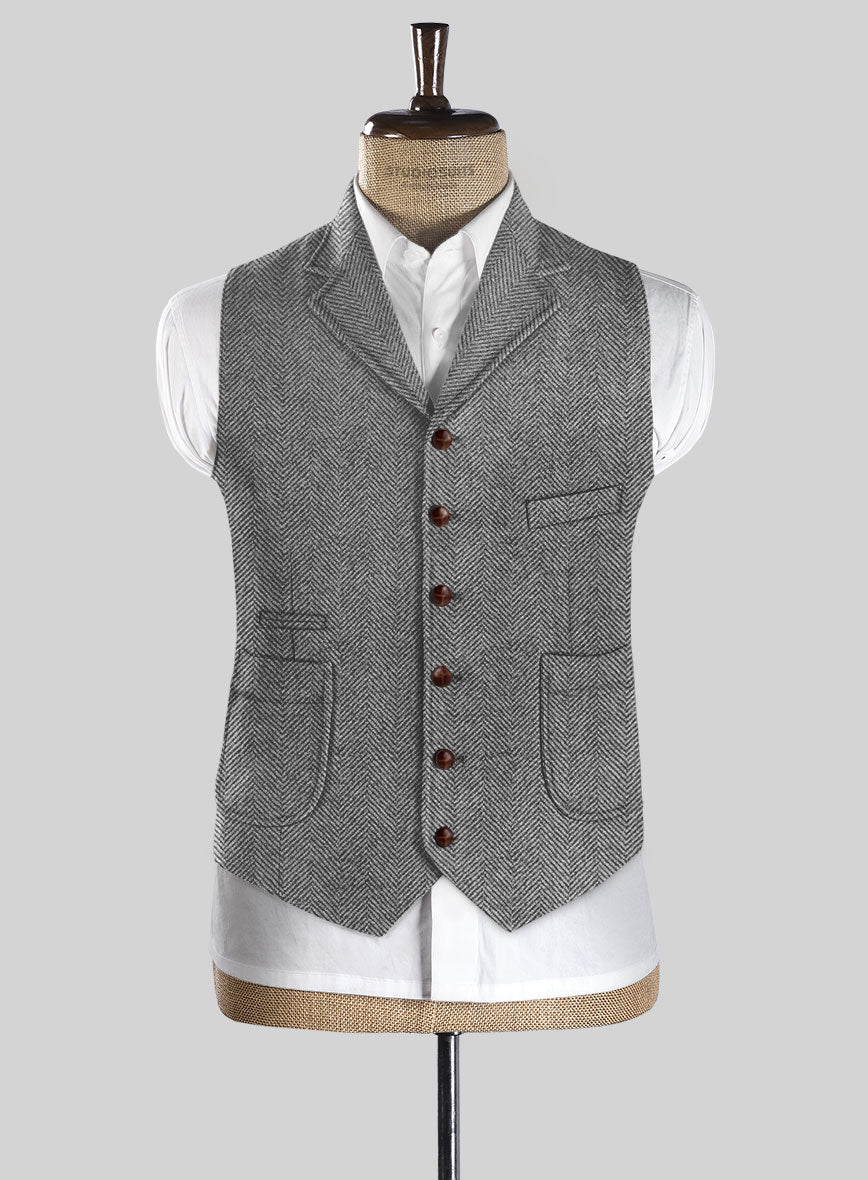 Italian Highlander Gray Herringbone Tweed Hunting Vest - StudioSuits