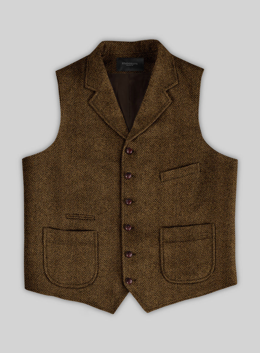 Italian Highlander Mustard Herringbone Tweed Hunting Vest - StudioSuits