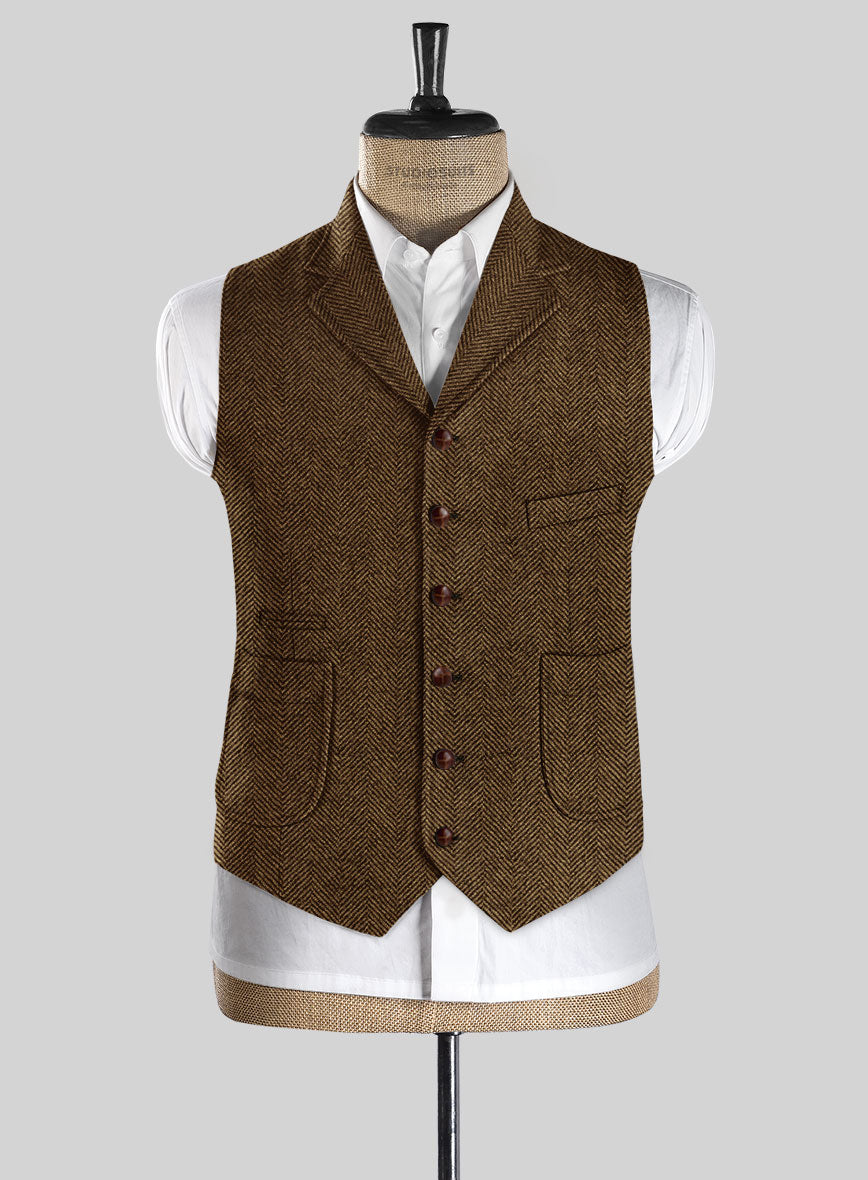 Italian Highlander Mustard Herringbone Tweed Hunting Vest - StudioSuits