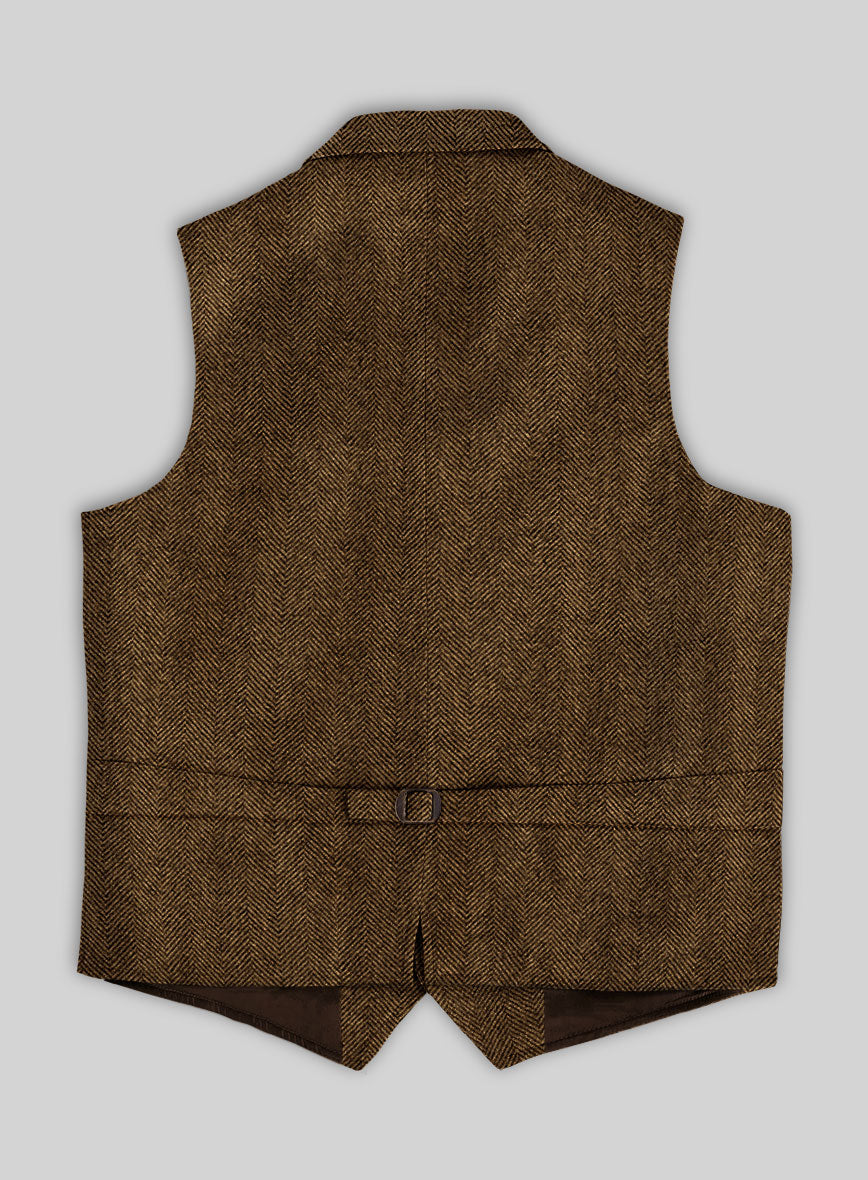 Italian Highlander Mustard Herringbone Tweed Hunting Vest - StudioSuits