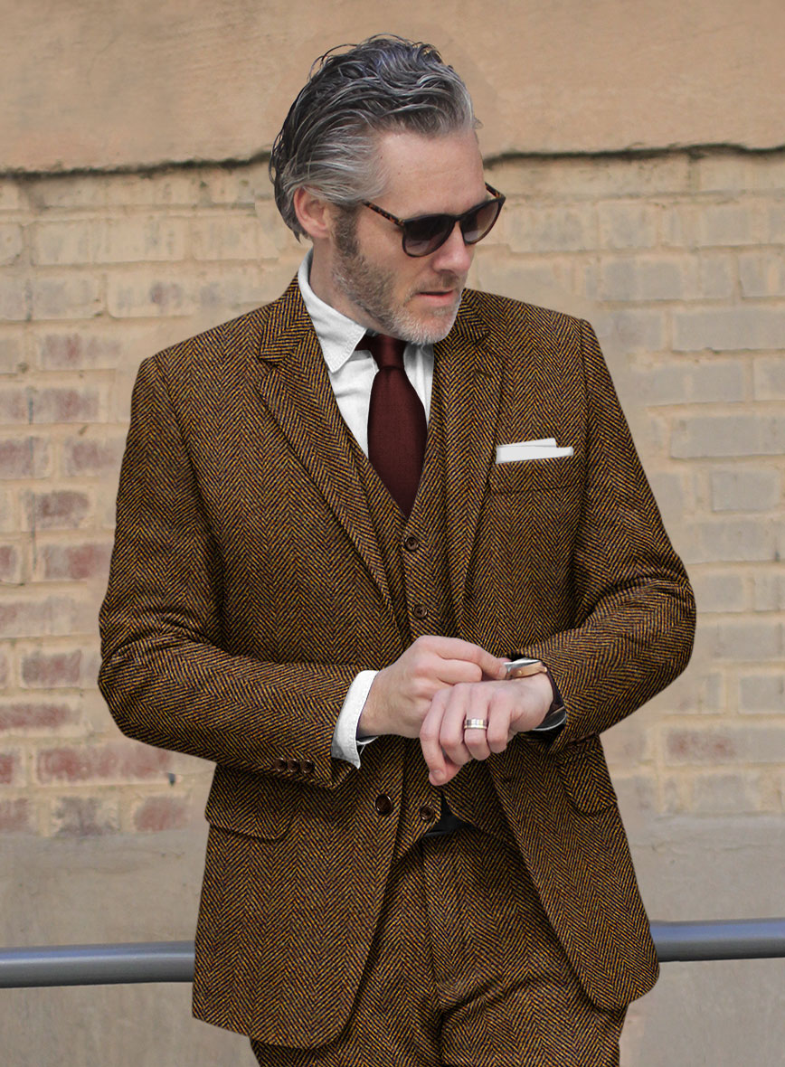 Italian Highlander Mustard Herringbone Tweed Suit - StudioSuits