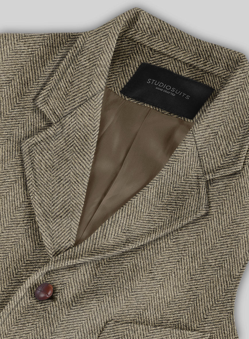 Italian Highlander Stone Beige Herringbone Tweed Hunting Vest - StudioSuits