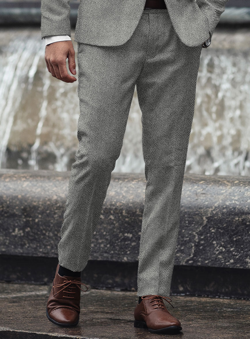 Italian Highlander Gray Herringbone Tweed Pants - StudioSuits