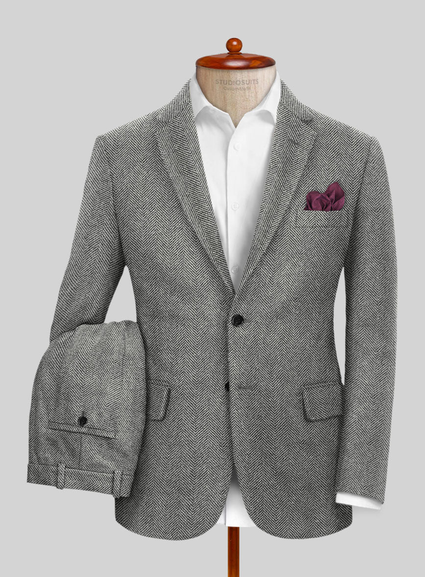 Italian Highlander Gray Herringbone Tweed Suit - StudioSuits