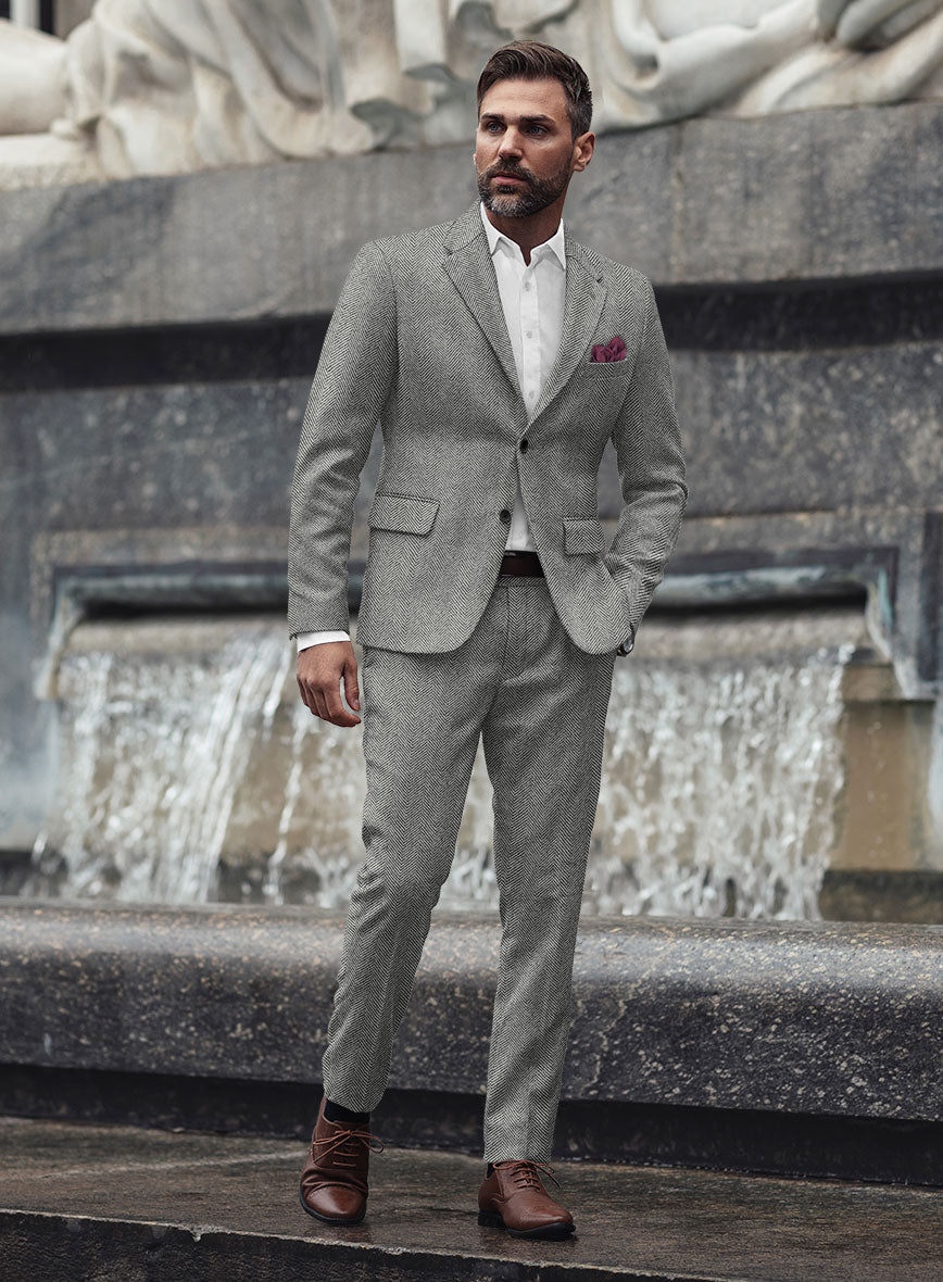 Italian Highlander Gray Herringbone Tweed Suit - StudioSuits