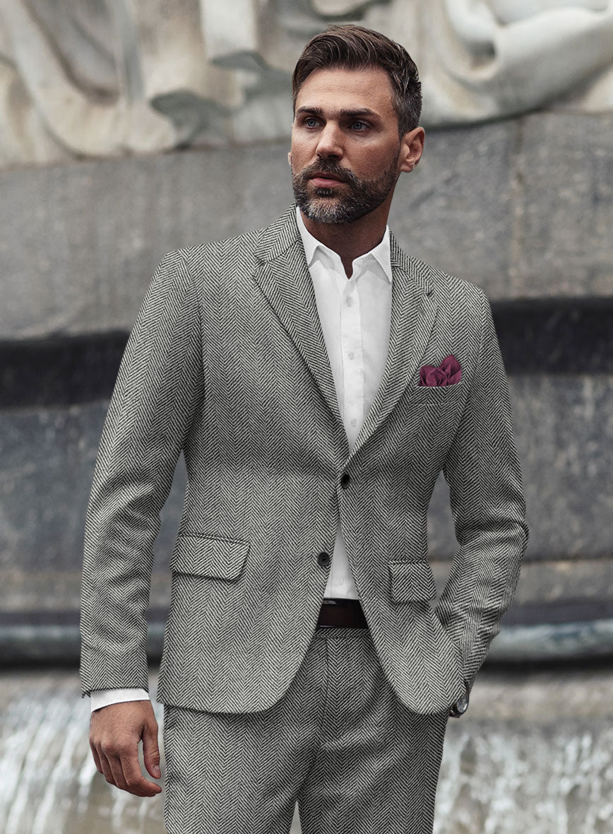 Italian Highlander Gray Herringbone Tweed Suit - StudioSuits