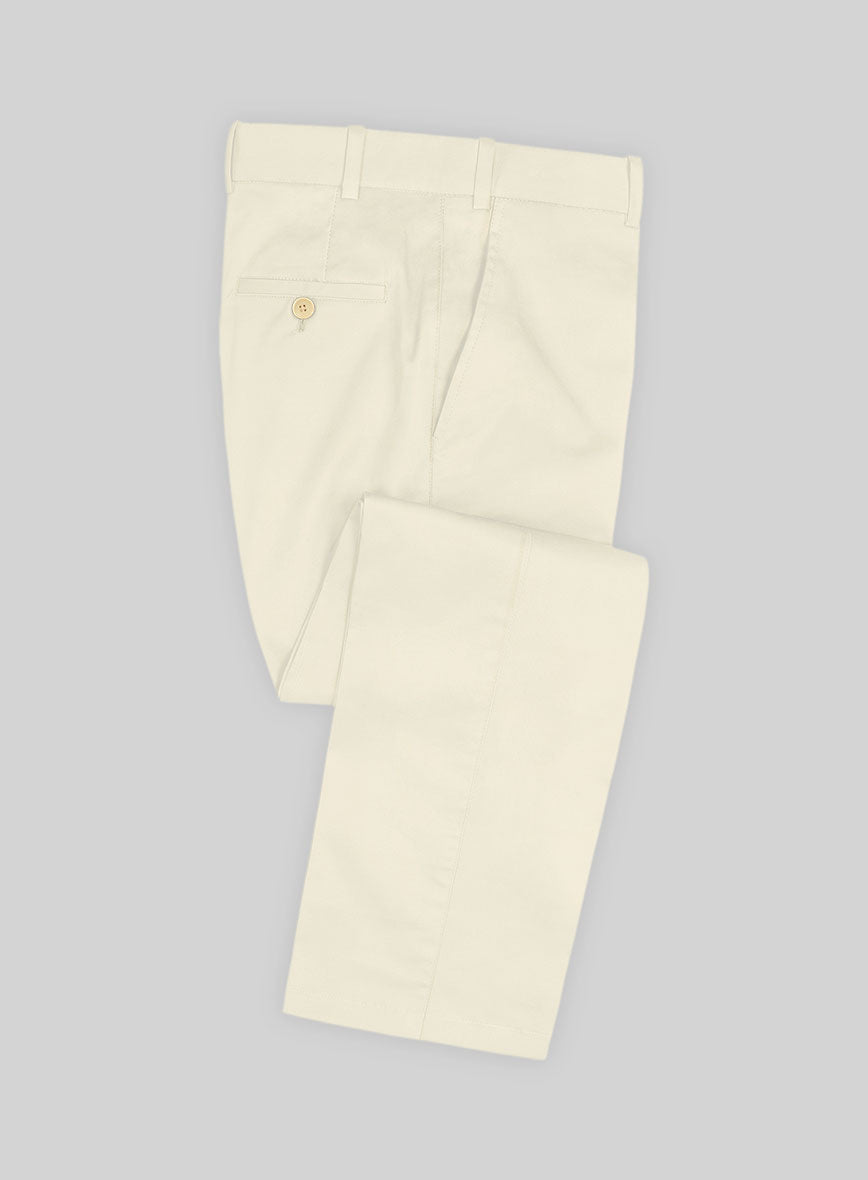 Italian Ivory Cotton Stretch Pants - StudioSuits