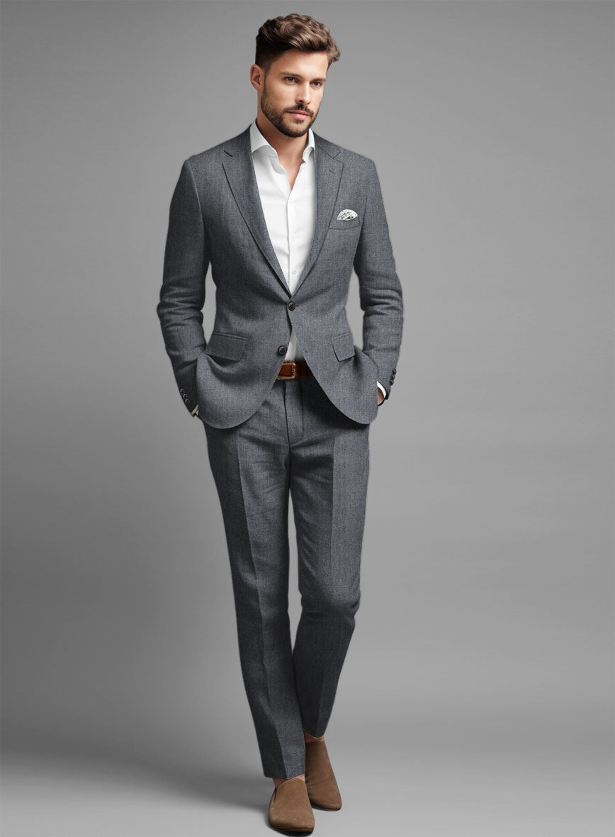 Italian Khyber Gray Blue Linen Suit - StudioSuits