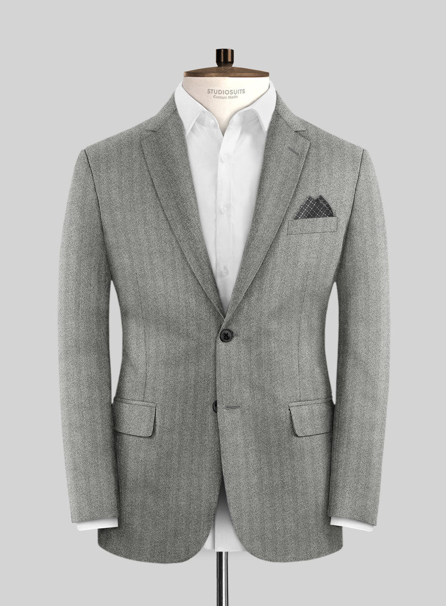 Italian Light Gray Herringbone Flannel Jacket - StudioSuits