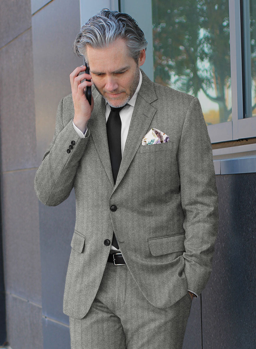 Italian Light Gray Herringbone Flannel Jacket - StudioSuits