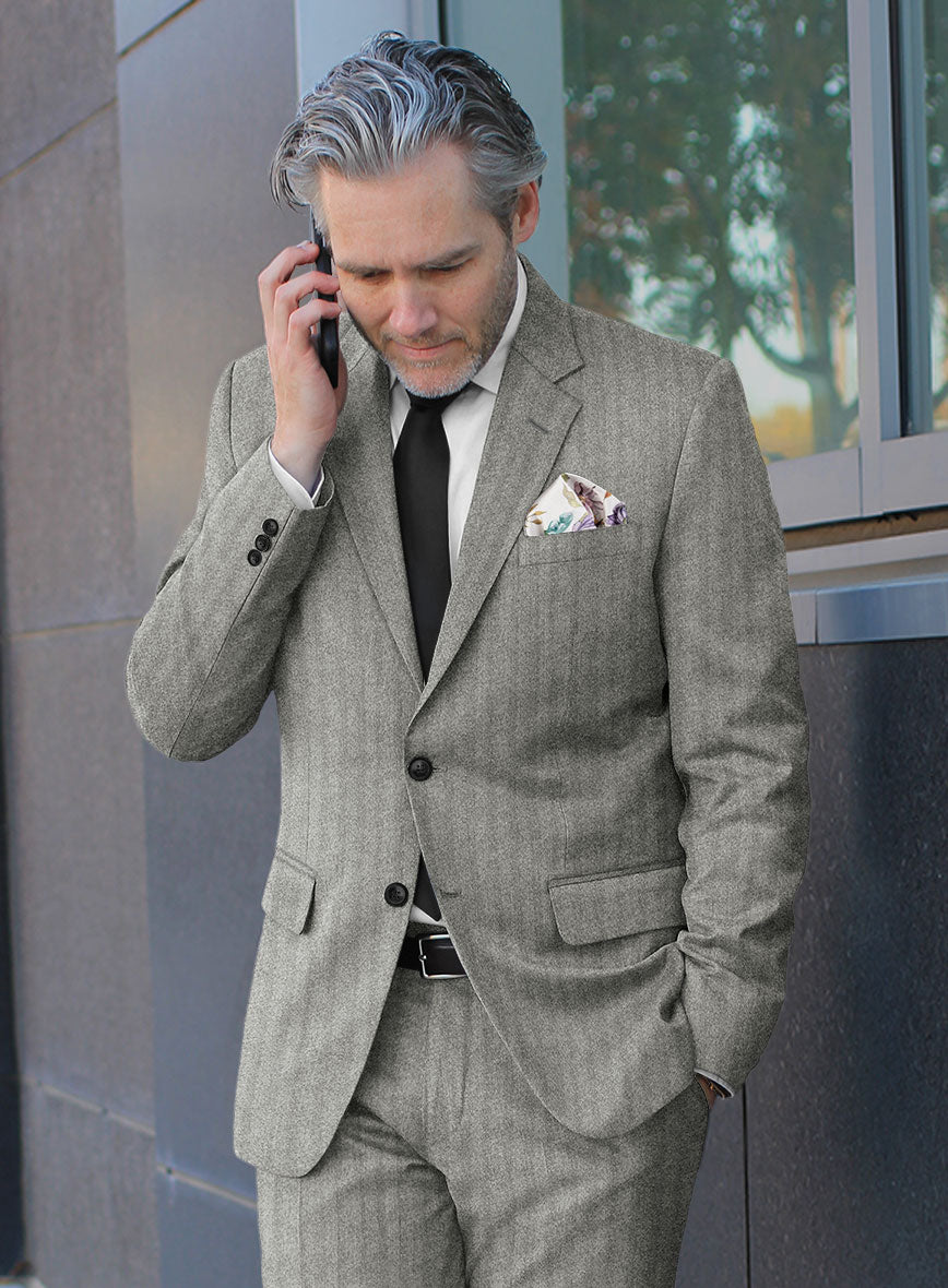 Italian Light Gray Herringbone Flannel Jacket - StudioSuits