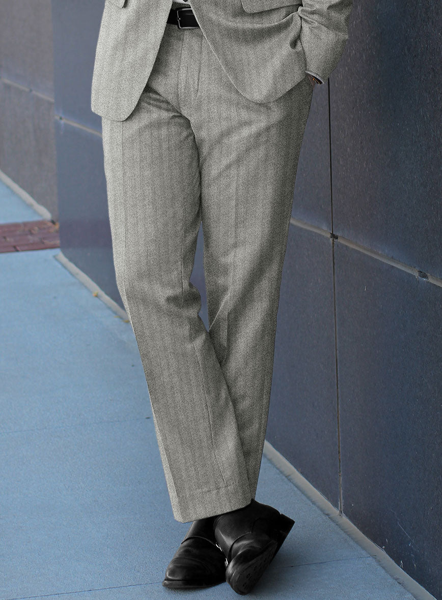 Italian Light Gray Herringbone Flannel Suit - StudioSuits