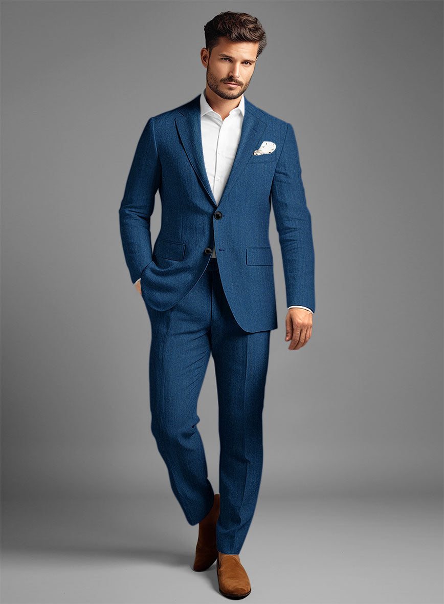 Italian Linen French Blue Suit - StudioSuits