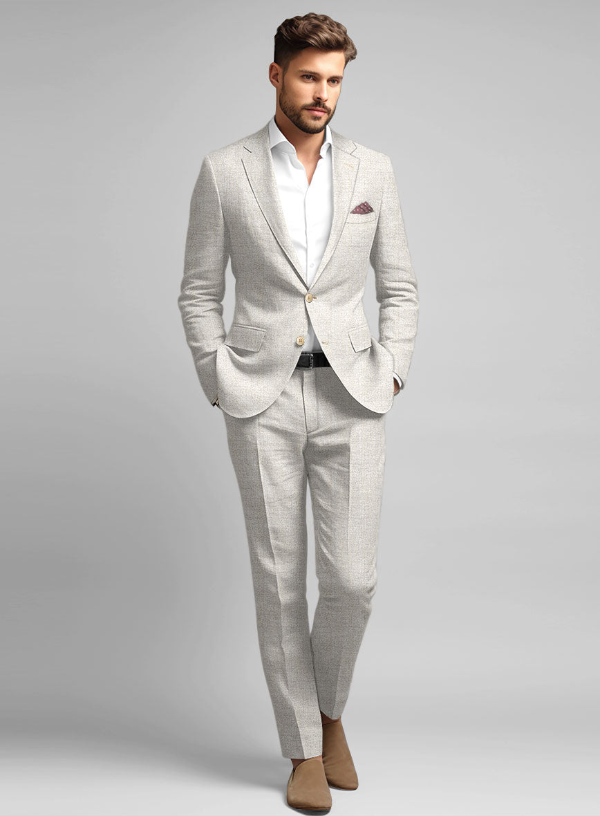 Italian Linen Herringbone Natural Beige Suit - StudioSuits