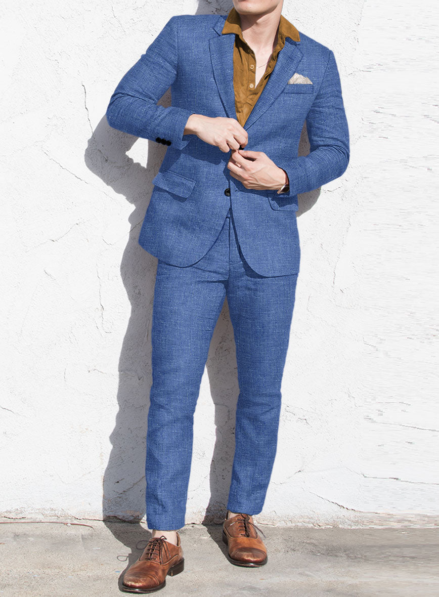 Italian Linen Smoked Blue Suit - StudioSuits