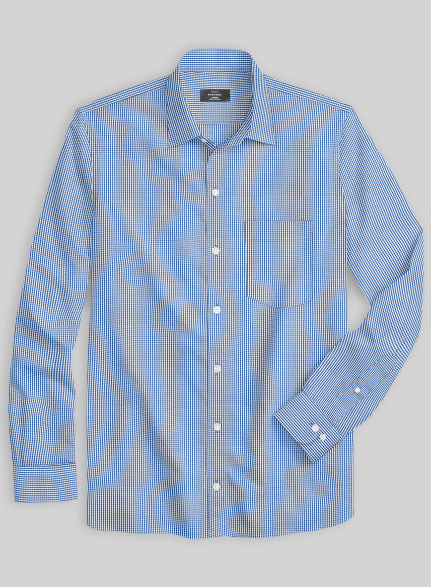 Italian Lombardo Mini Gingham Yale Blue Checks Shirt - StudioSuits