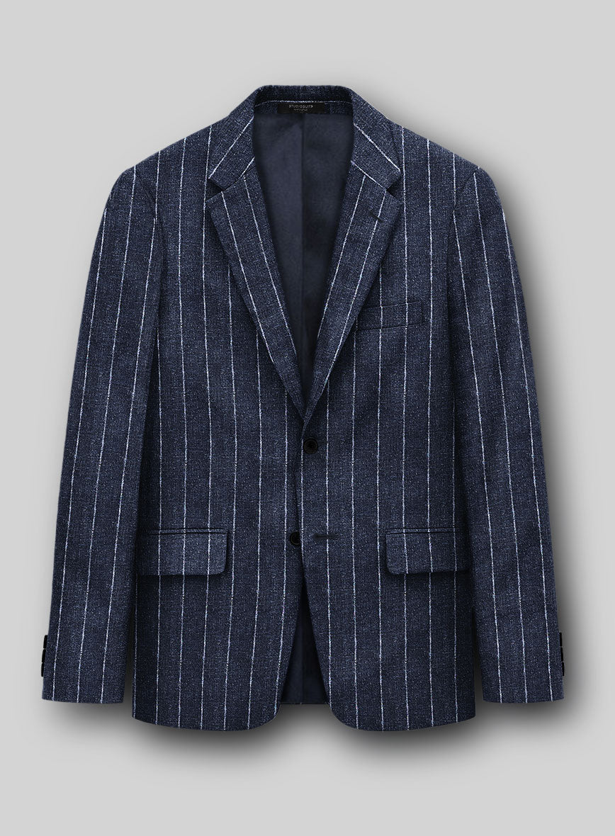 Maestro Lumel Silver Stripe Linen Wool Silk Jacket - StudioSuits