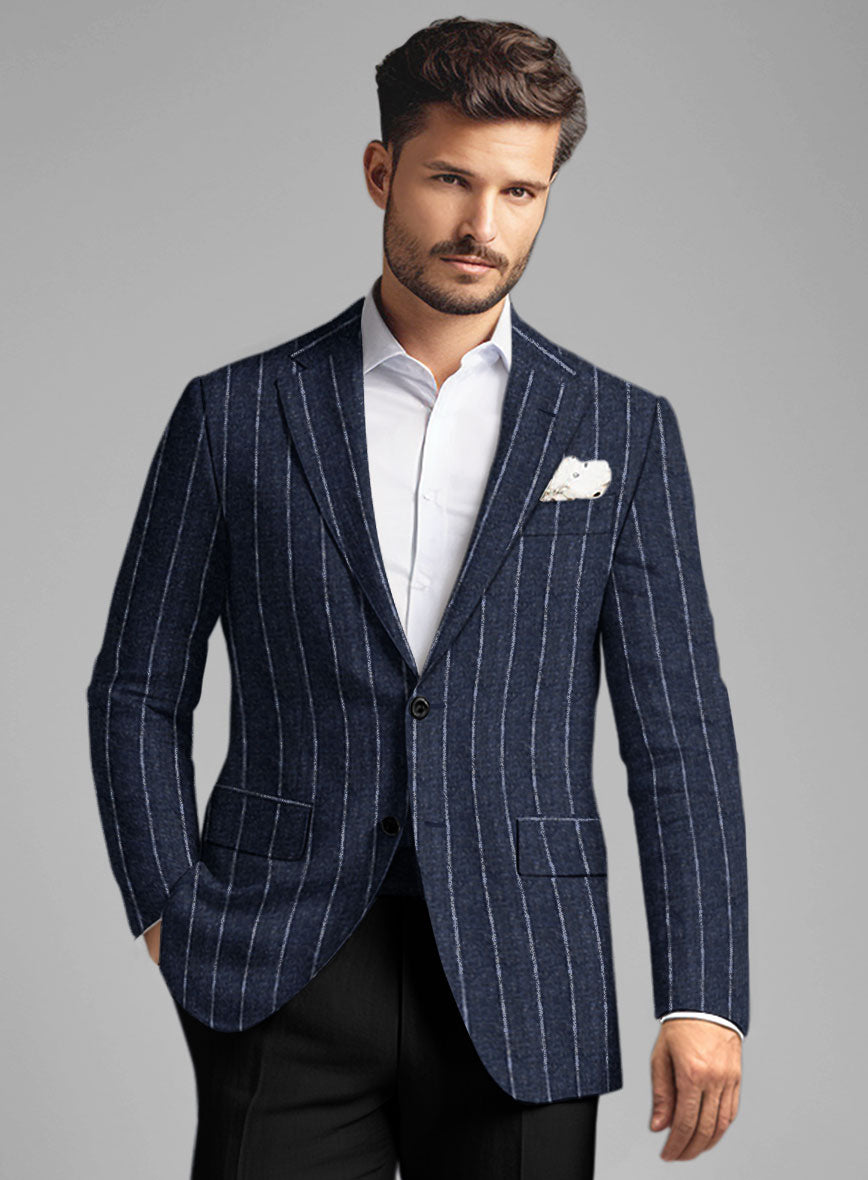 Maestro Lumel Silver Stripe Linen Wool Silk Jacket - StudioSuits