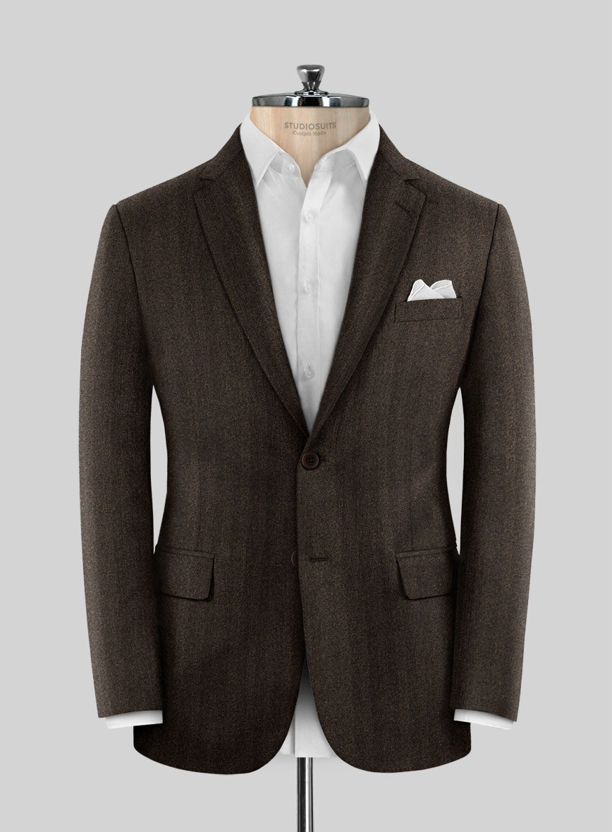 Italian Melange Brown Herringbone Flannel Jacket - StudioSuits