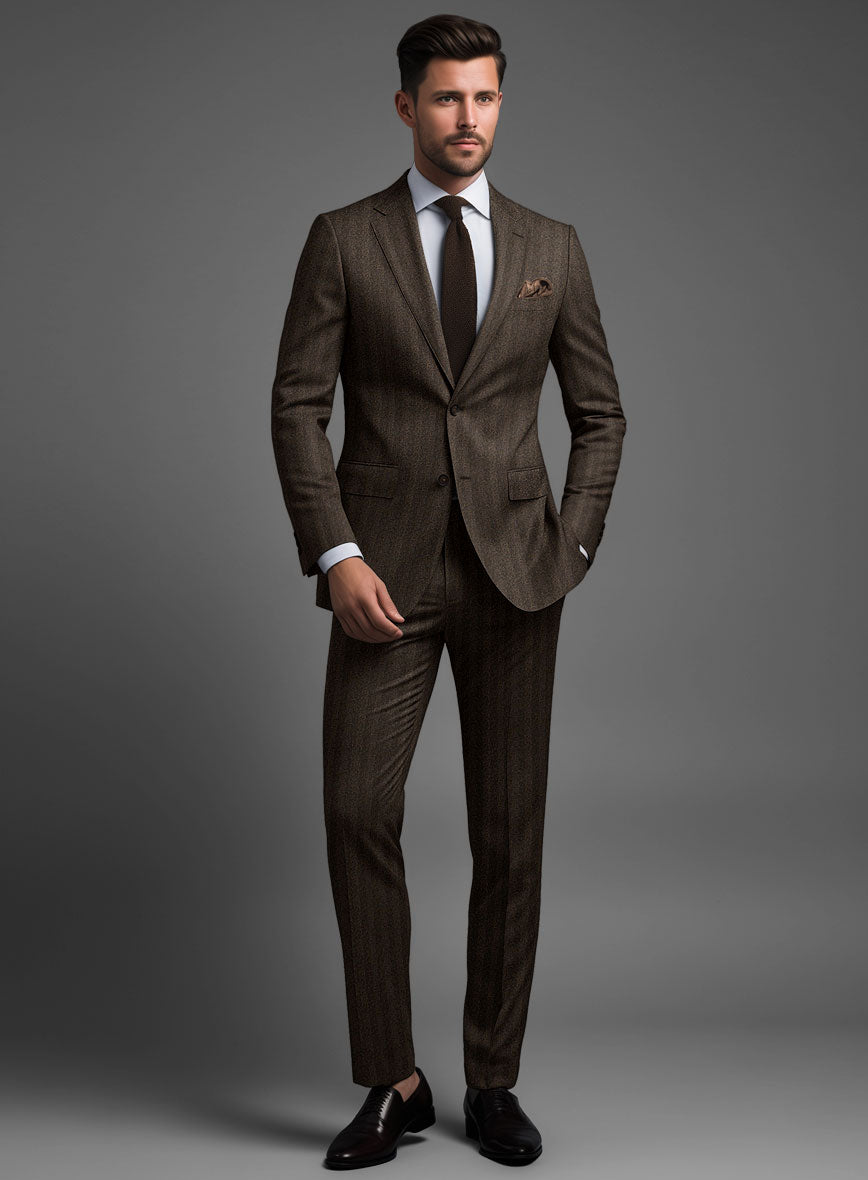 Italian Melange Brown Herringbone Flannel Suit - StudioSuits