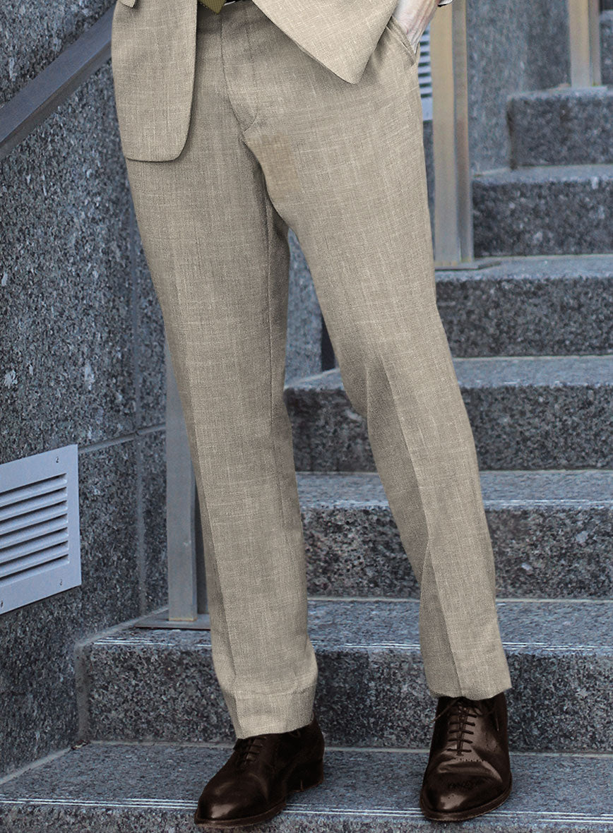 Italian Murano Beige Wool Linen Pants