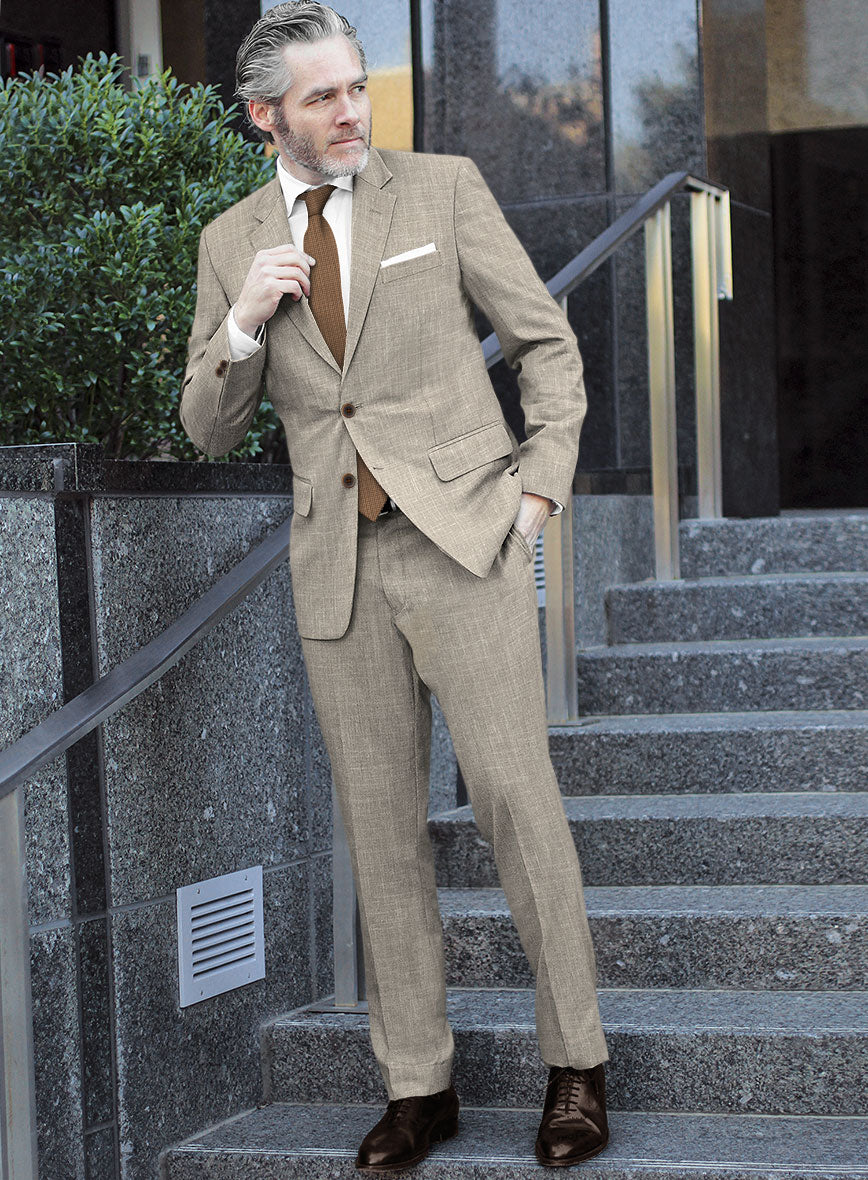 Italian Murano Beige Wool Linen Suit - StudioSuits