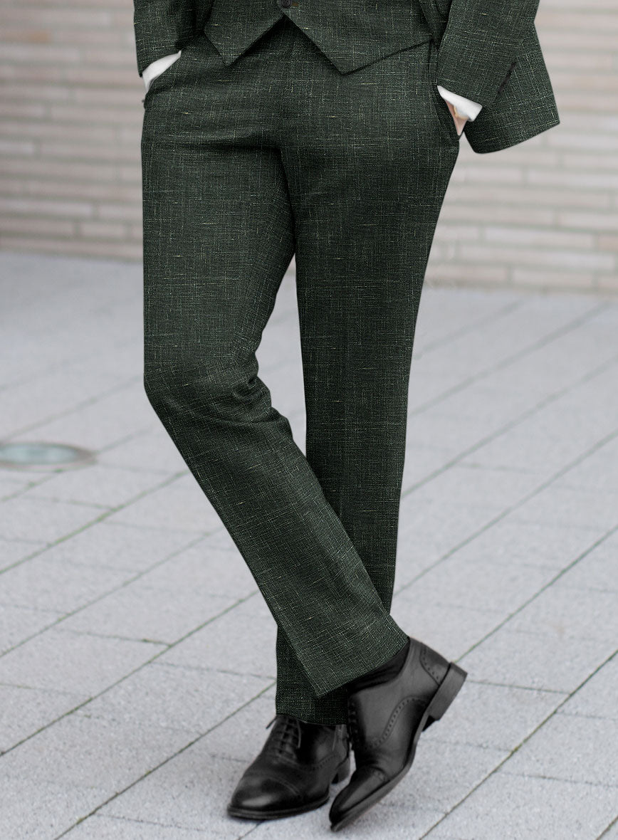 Italian Murano Bottle Green Wool Linen Pants - StudioSuits