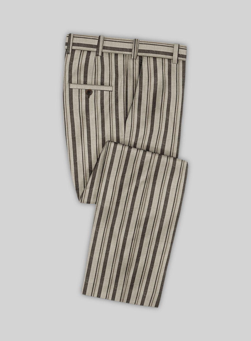 Italian Murano Emario Stripe Wool Linen Silk Pants - StudioSuits