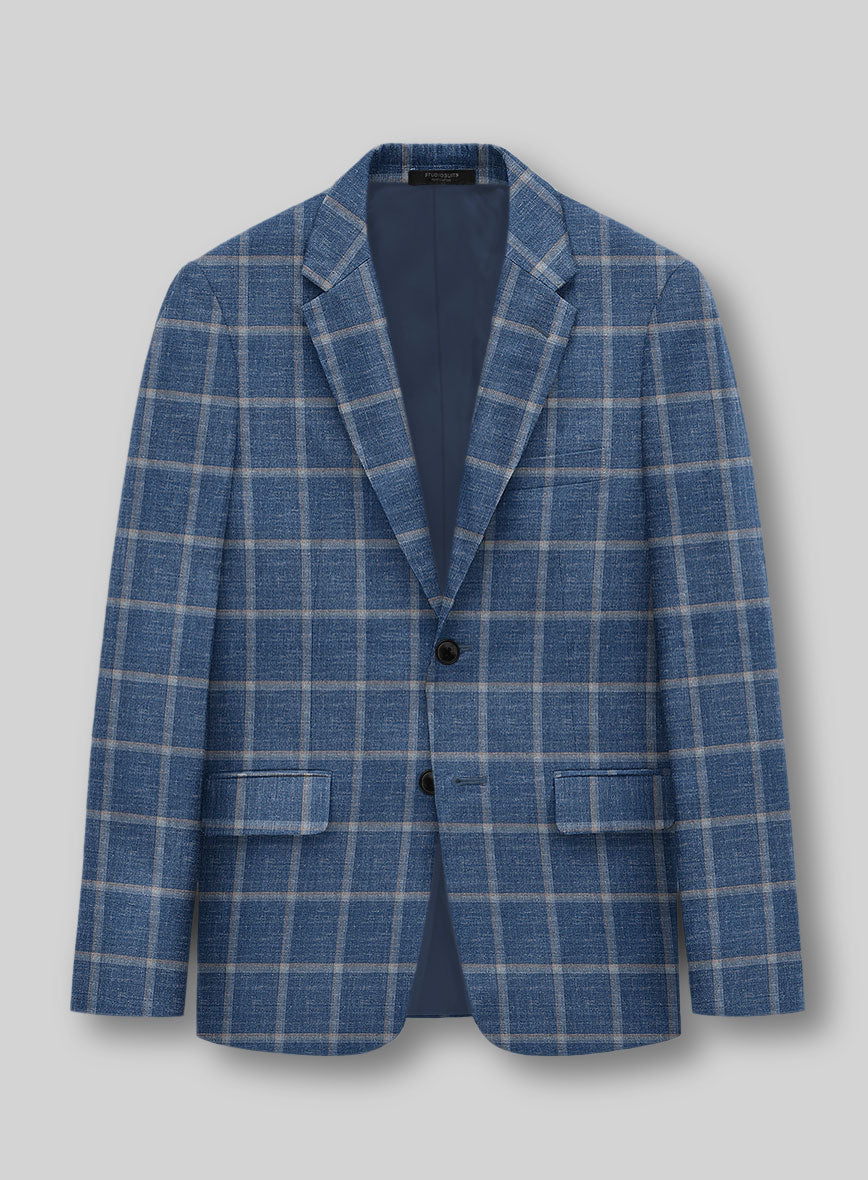 Italian Murano Geoia Blue Wool Linen Jacket - StudioSuits