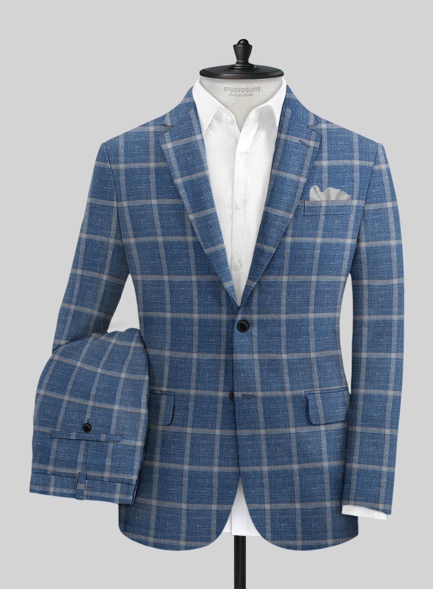 Italian Murano Geoia Blue Wool Linen Suit - StudioSuits