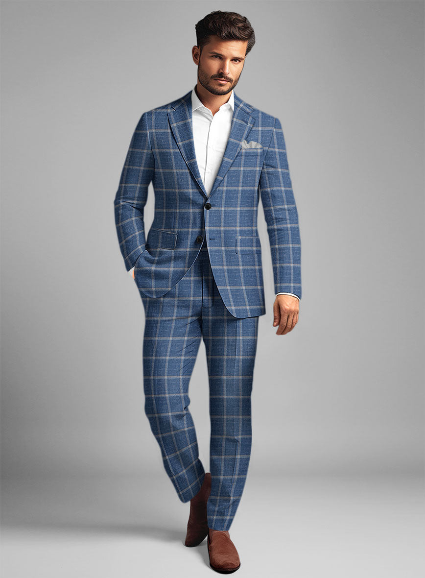 Italian Murano Geoia Blue Wool Linen Suit - StudioSuits